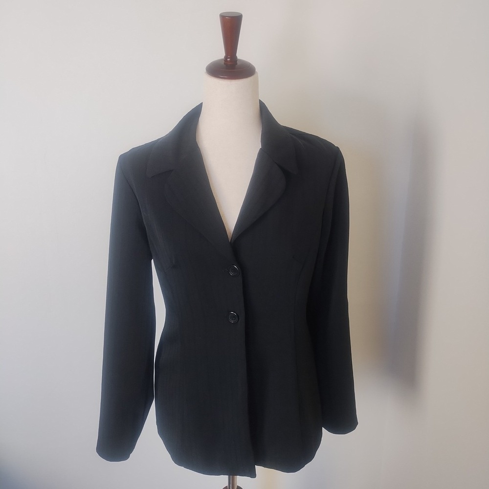 Studio Y Pinstripe Blazer Women's 9/10 Black Button Corporate 90s Minimalist Y2K